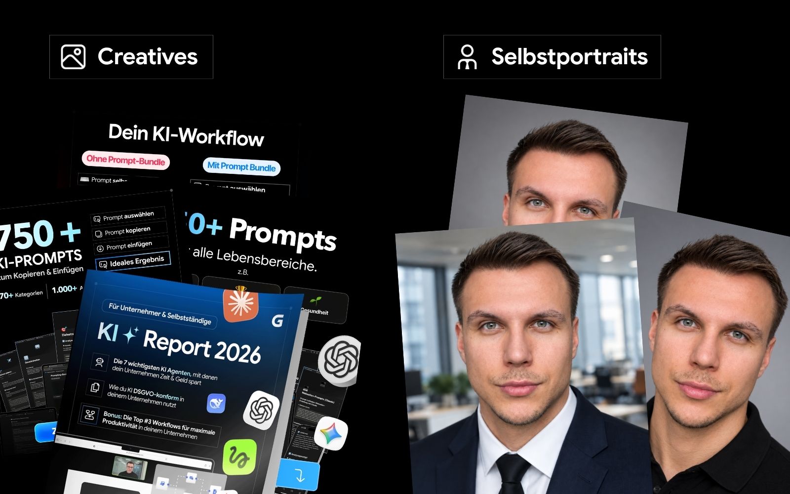 Beispiele für KI-generierte Creatives und Selbstporträts
